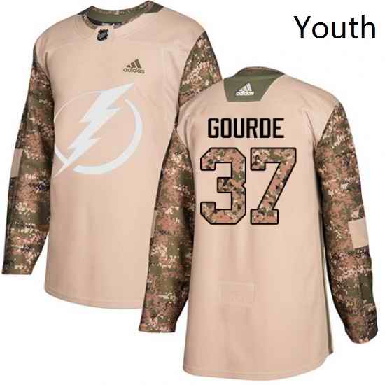 Youth Adidas Tampa Bay Lightning 37 Yanni Gourde Authentic Camo Veterans Day Practice NHL Jersey